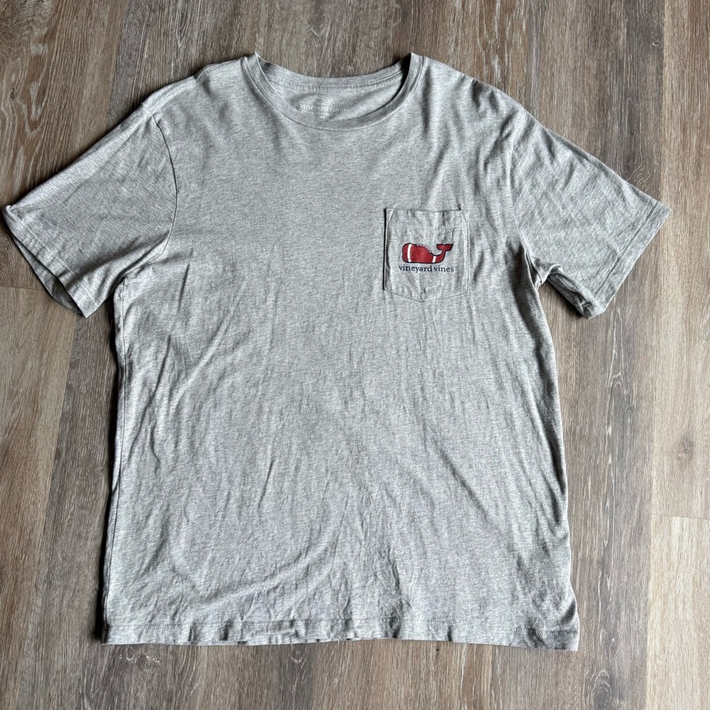 Vineyard Vines Gray Tee with Football Whale Logo